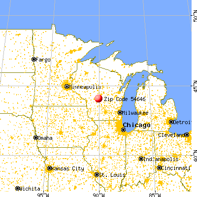 Necedah, WI (54646) map from a distance