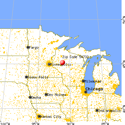 Cornell, WI (54732) map from a distance