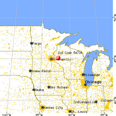 Downing, WI (54734) map from a distance