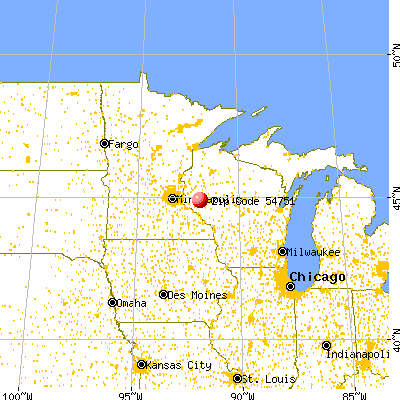 Menomonie, WI (54751) map from a distance