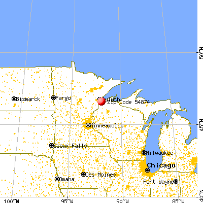 Superior, WI (54874) map from a distance