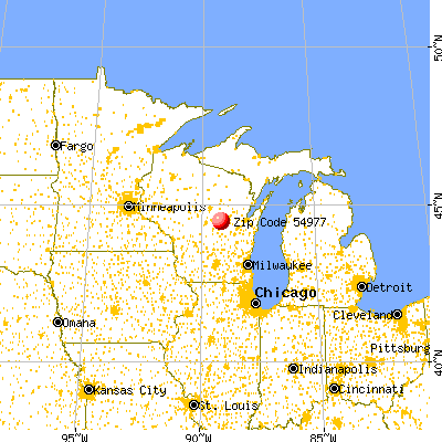 Scandinavia, WI (54977) map from a distance