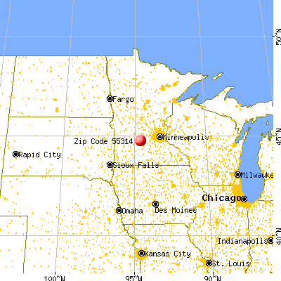 Buffalo Lake, MN (55314) map from a distance