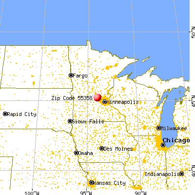 Maple Lake, MN (55358) map from a distance