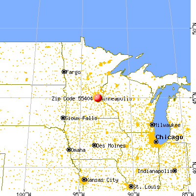 Minneapolis, MN (55404) map from a distance