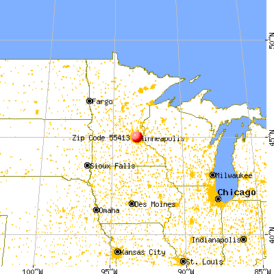 Minneapolis, MN (55413) map from a distance