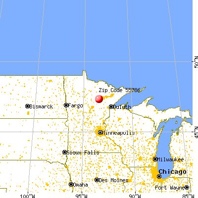 Taconite, MN (55786) map from a distance