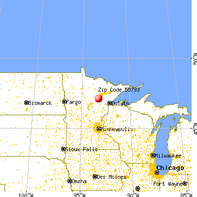 Warba, MN (55793) map from a distance