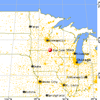 Adams, MN (55909) map from a distance