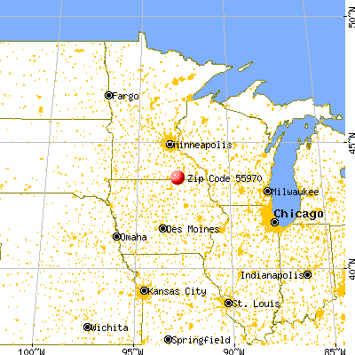 Rose Creek, MN (55970) map from a distance