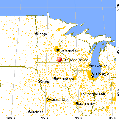 Waltham, MN (55982) map from a distance