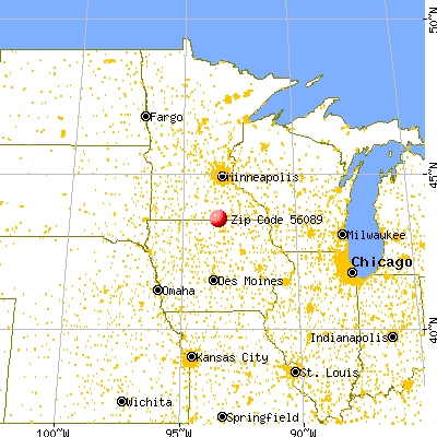 Twin Lakes, MN (56089) map from a distance