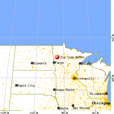 Fertile, MN (56540) map from a distance