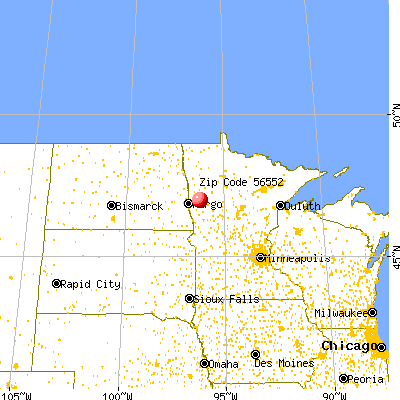 Hitterdal, MN (56552) map from a distance