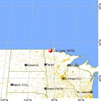 Roseau, MN (56751) map from a distance