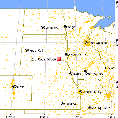 Tyndall, SD (57066) map from a distance