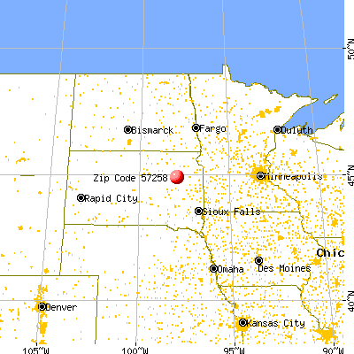Raymond, SD (57258) map from a distance