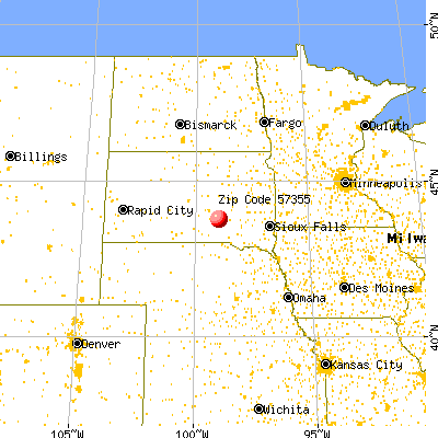 Kimball, SD (57355) map from a distance