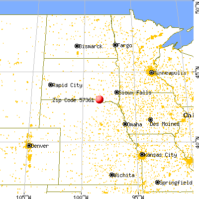 Marty, SD (57361) map from a distance