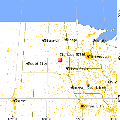 Yale, SD (57386) map from a distance