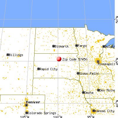 Hoven, SD (57450) map from a distance