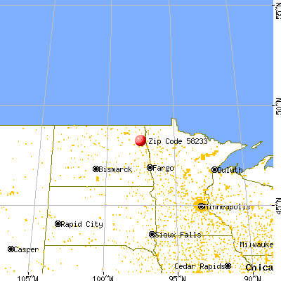 Forest River, ND (58233) map from a distance