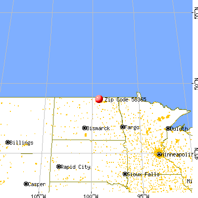 Rocklake, ND (58365) map from a distance
