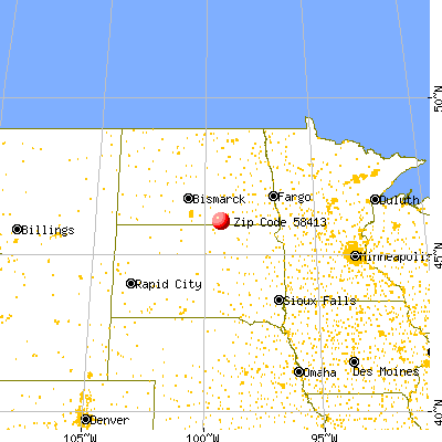 Ashley, ND (58413) map from a distance