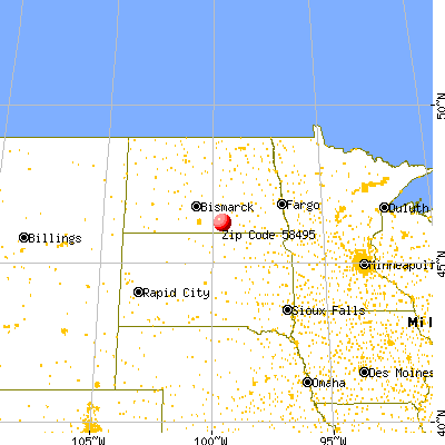 Wishek, ND (58495) map from a distance