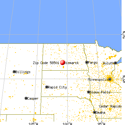 Bismarck, ND (58501) map from a distance