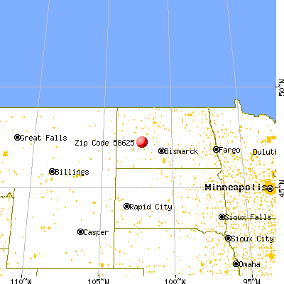 Dodge, ND (58625) map from a distance