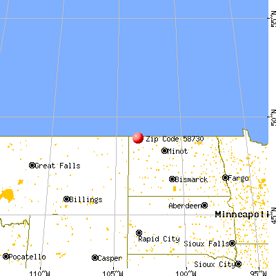 Crosby, ND (58730) map from a distance