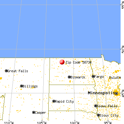 Donnybrook, ND (58734) map from a distance