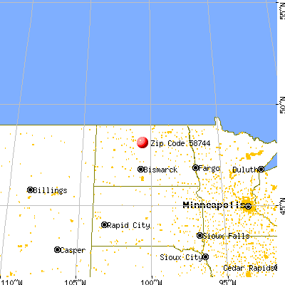 Karlsruhe, ND (58744) map from a distance