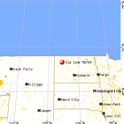 White Earth, ND (58794) map from a distance