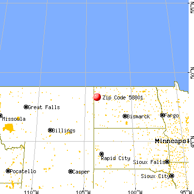 Williston, ND (58801) map from a distance