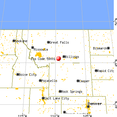 Absarokee, MT (59001) map from a distance