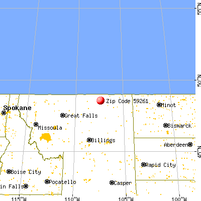 Saco, MT (59261) map from a distance