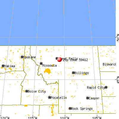 Belt, MT (59412) map from a distance