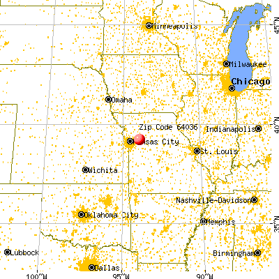 Henrietta, MO (64036) map from a distance