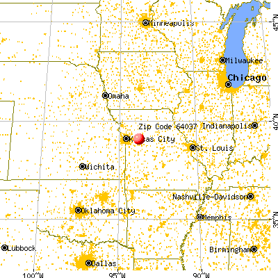 Higginsville, MO (64037) map from a distance