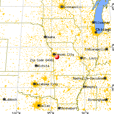 Kingsville, MO (64061) map from a distance