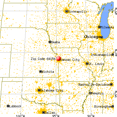 Kansas City, MO (64154) map from a distance