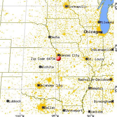 Cleveland, MO (64734) map from a distance