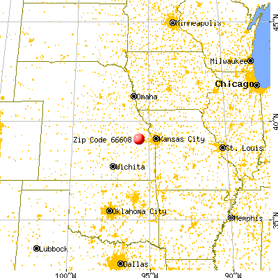 Topeka, KS (66608) map from a distance