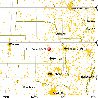 Bennington, KS (67422) map from a distance