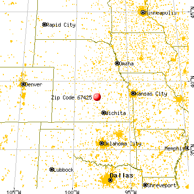 Brookville, KS (67425) map from a distance