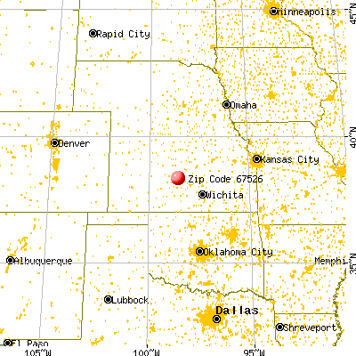 Ellinwood, KS (67526) map from a distance