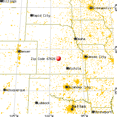 Bunker Hill, KS (67626) map from a distance