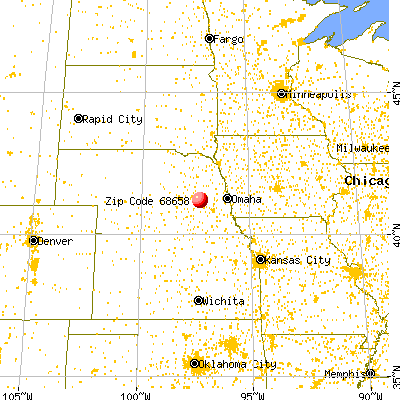 Rising City, NE (68658) map from a distance